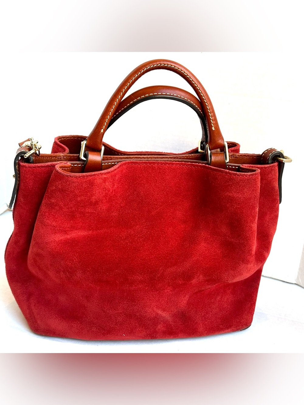 Dooney & Bourke Autumn Orange Suede Brown Leather Trim Medium Satchel Bag Rare - Picture 4 of 12